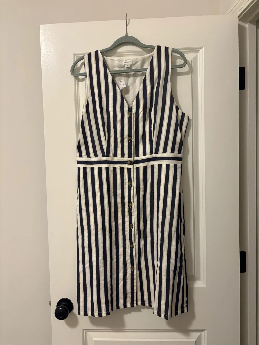 J. Crew Navy and White Striped Button-Front Midi Dress